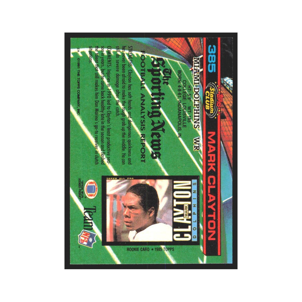 1991 Stadium Club Mark Clayton Dolphins #385