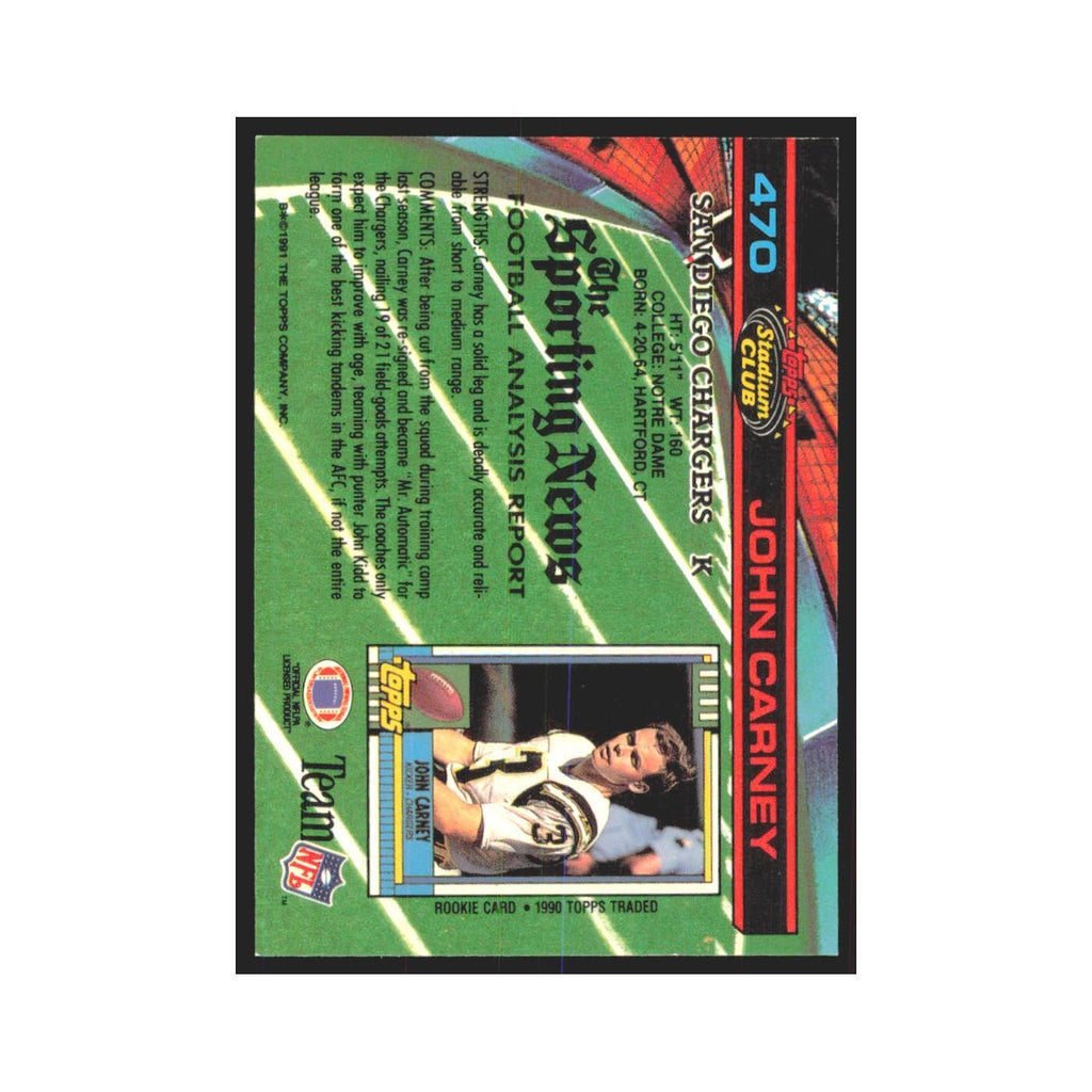 1991 Stadium Club John Carney San Diego Chargers #470