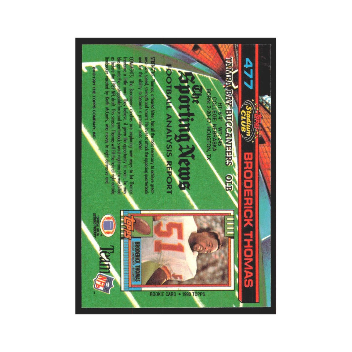 1991 Stadium Club Broderick Thomas Buccaneers #477