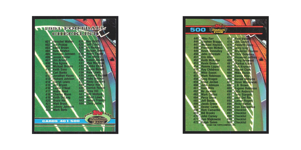 1991 Stadium Club Checklist 401-500 #500