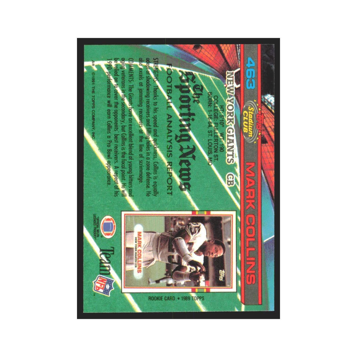 1991 Stadium Club Mark Collins Giants #463