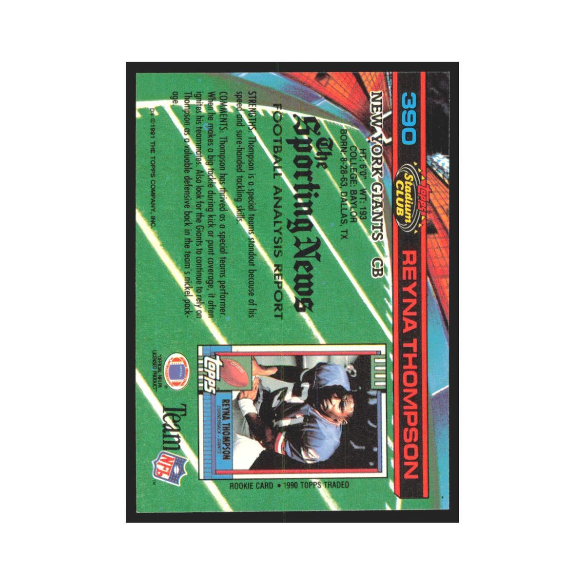1991 Stadium Club Reyna Thompson Giants #390
