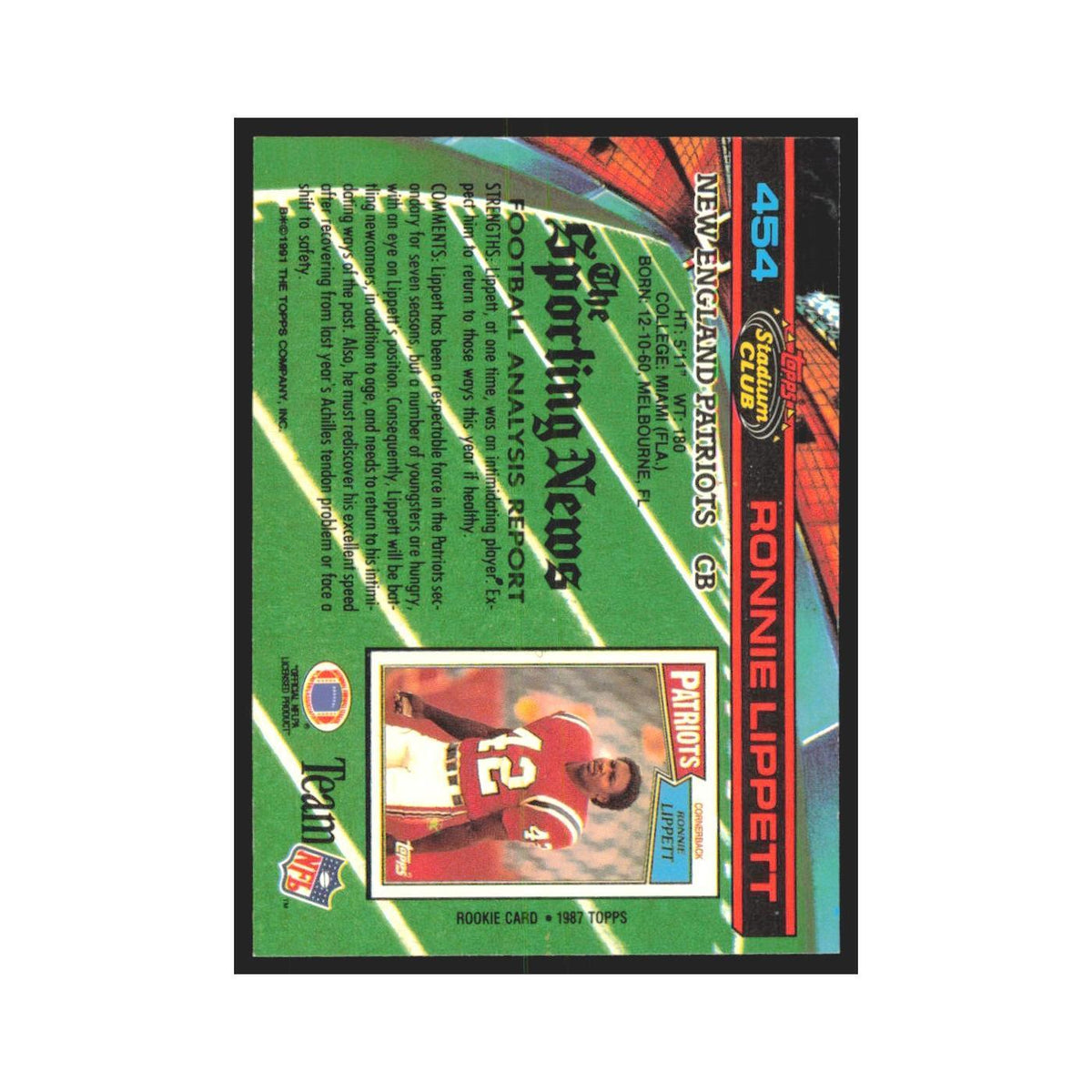 1991 Stadium Club Ronnie Lippett Patriots #454
