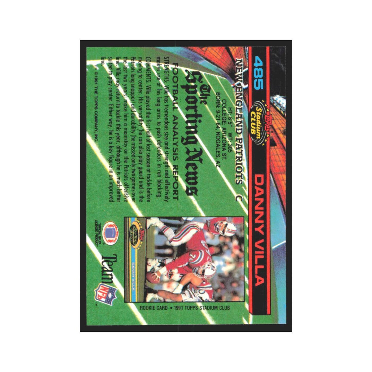 1991 Stadium Club Danny Villa Patriots #485
