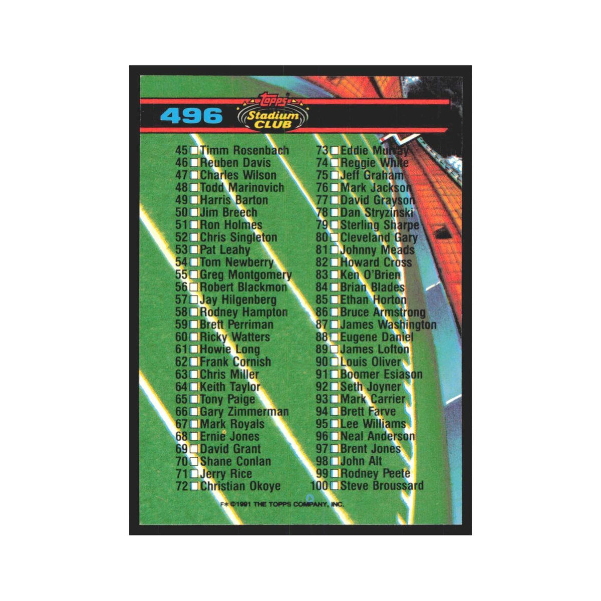 1991 Stadium Club Checklist 1-100 #496
