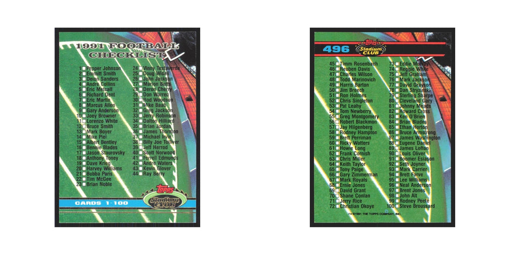 1991 Stadium Club Checklist 1-100 #496