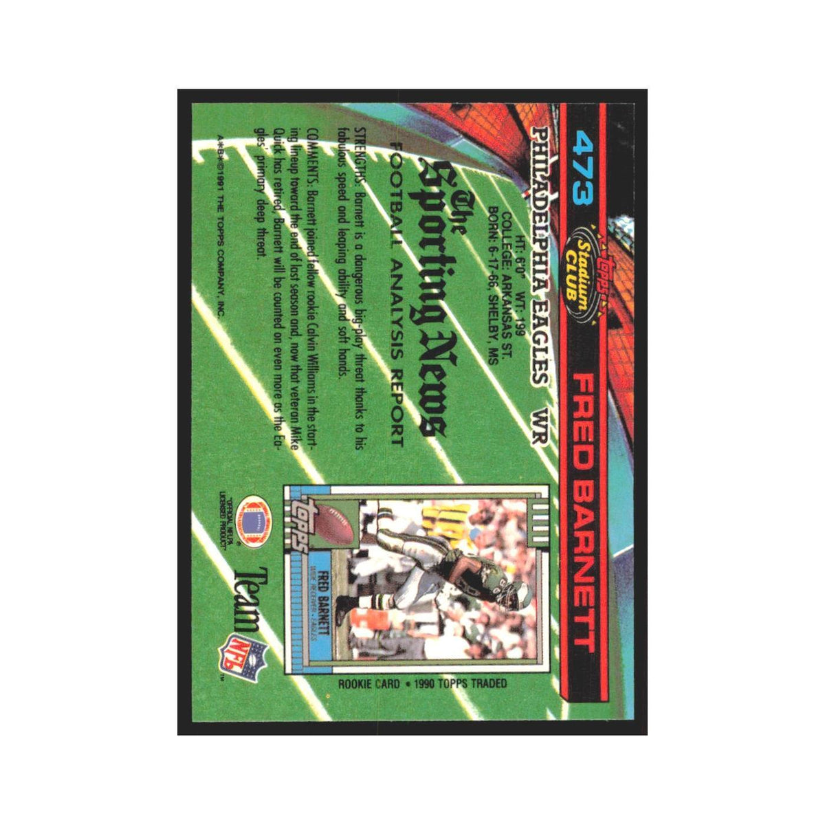1991 Stadium Club Fred Barnett Eagles #473