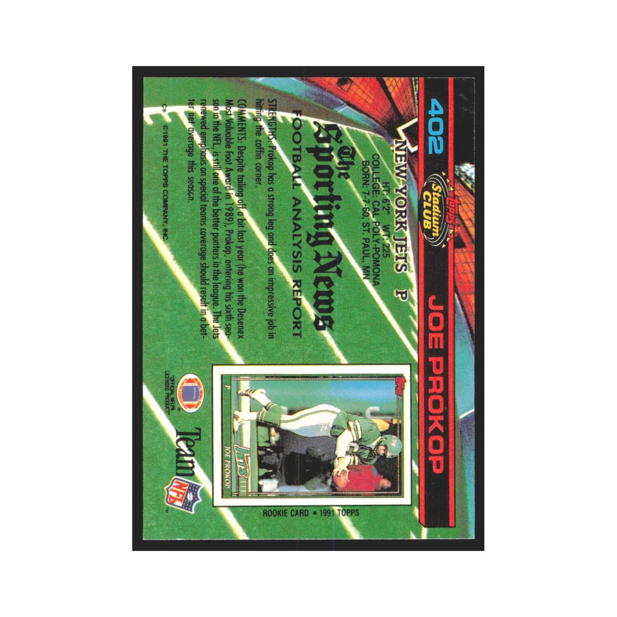 1991 Stadium Club Joe Prokop Jets #402