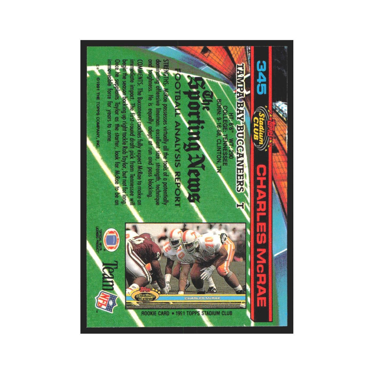 1991 Stadium Club Charles McRae Buccaneers #345