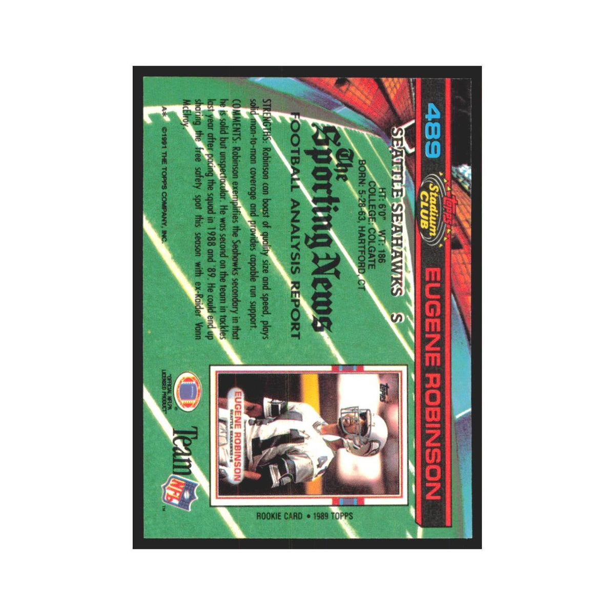 1991 Stadium Club Eugene Robinson Seahawks #489