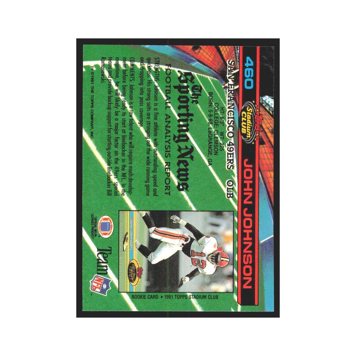 1991 Stadium Club John Johnson 49ers #460