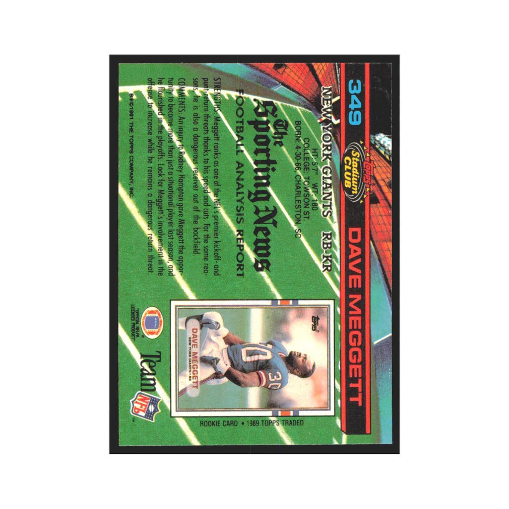 1991 Stadium Club Dave Meggett Giants #349