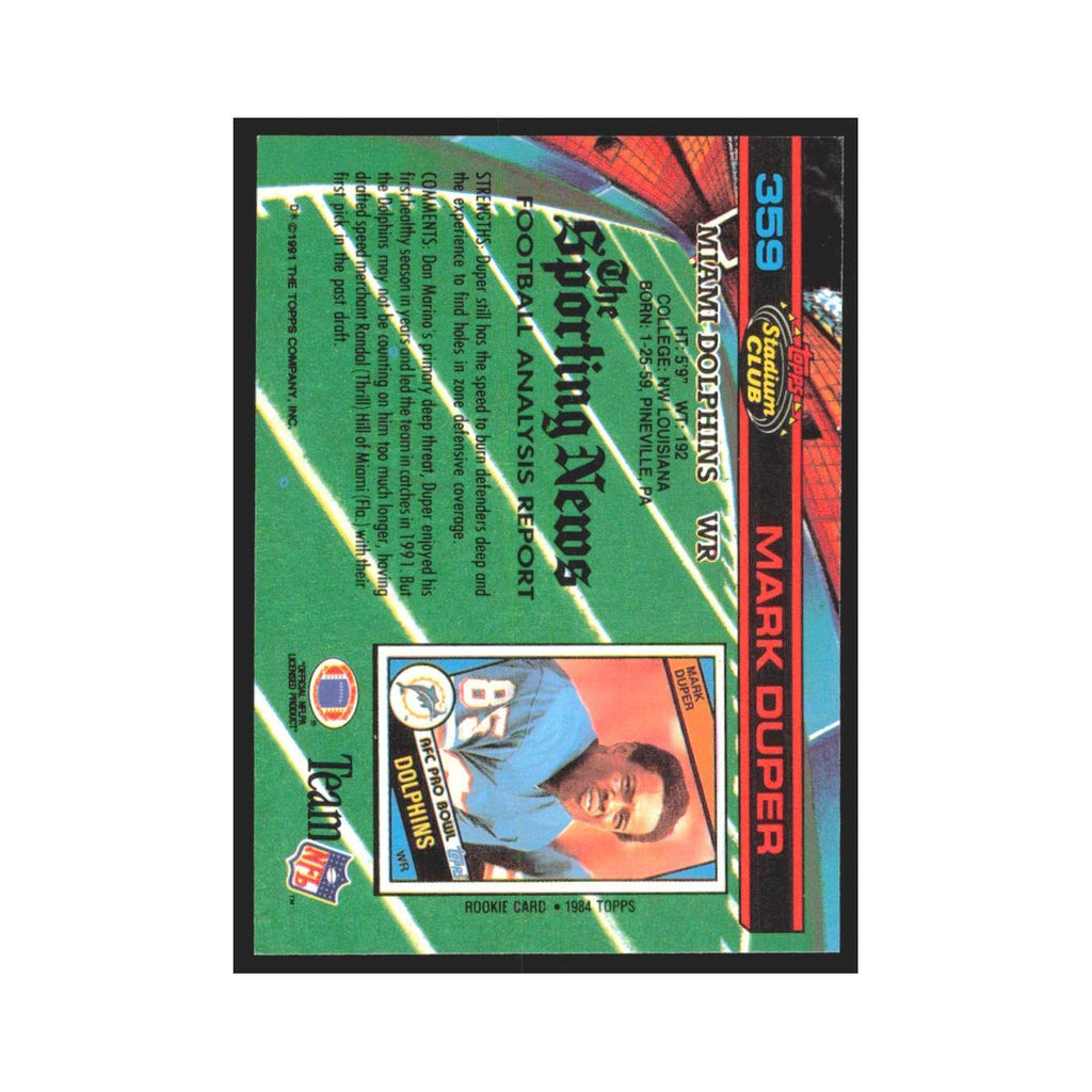 1991 Stadium Club Mark Duper Dolphins #359