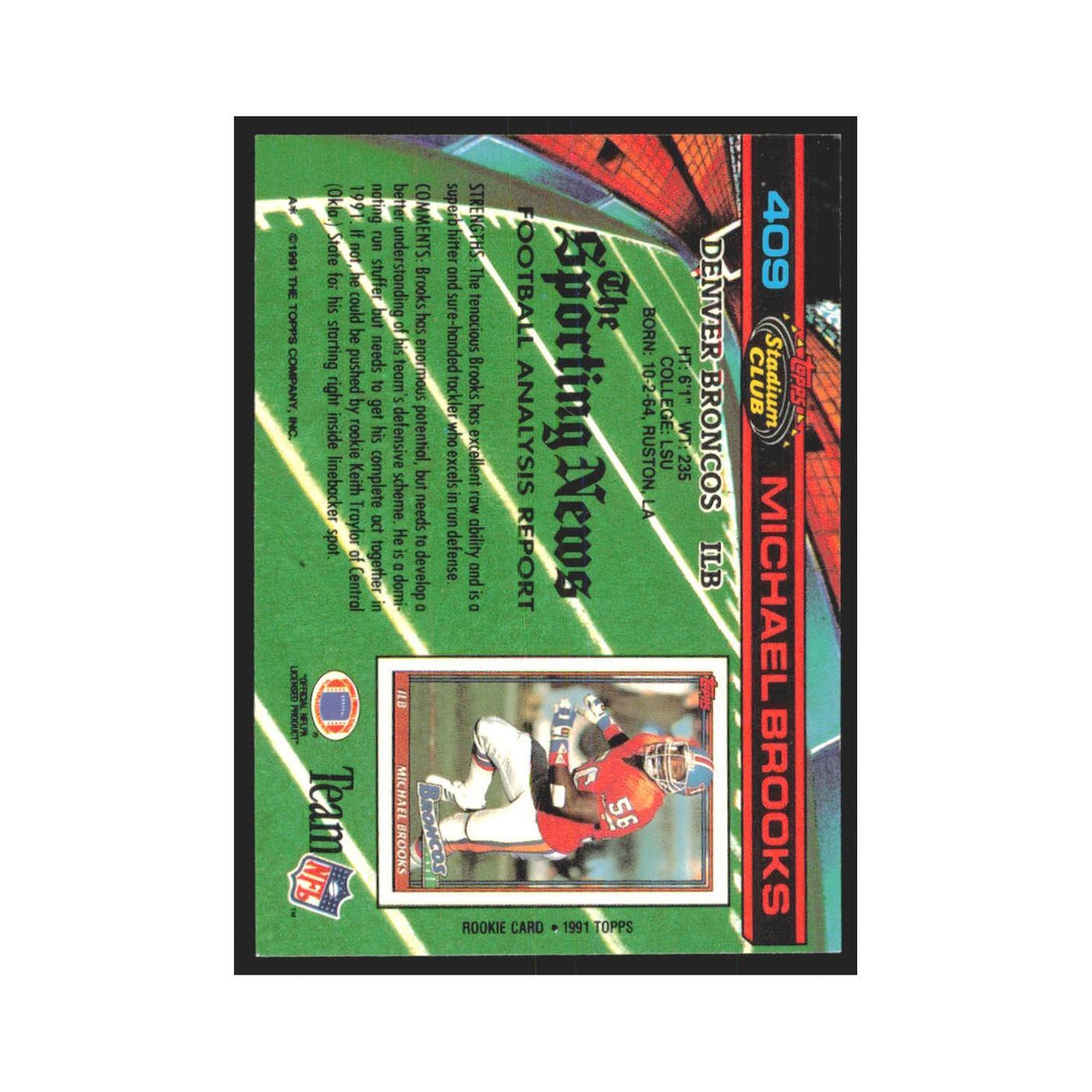 1991 Stadium Club Michael Brooks Broncos #409