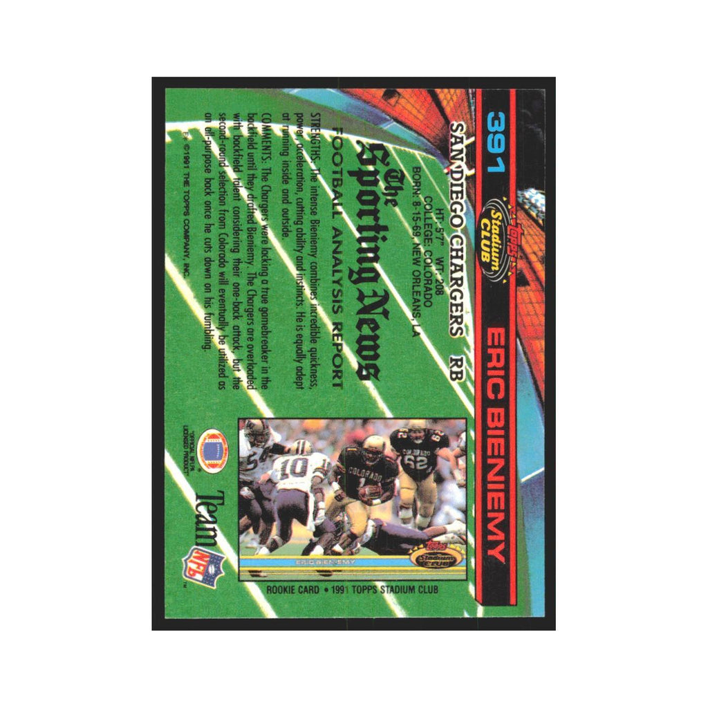 1991 Stadium Club Eric Bieniemy San Diego Chargers #391