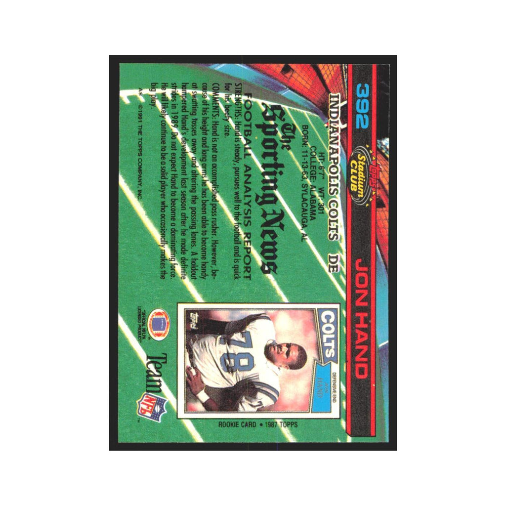 1991 Stadium Club Jon Hand Colts #392