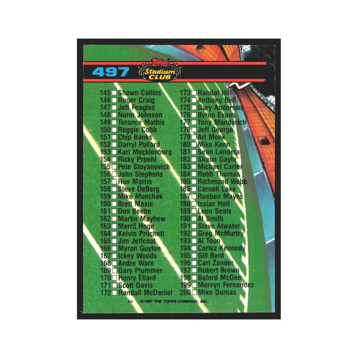 1991 Stadium Club Checklist 101-200 #497