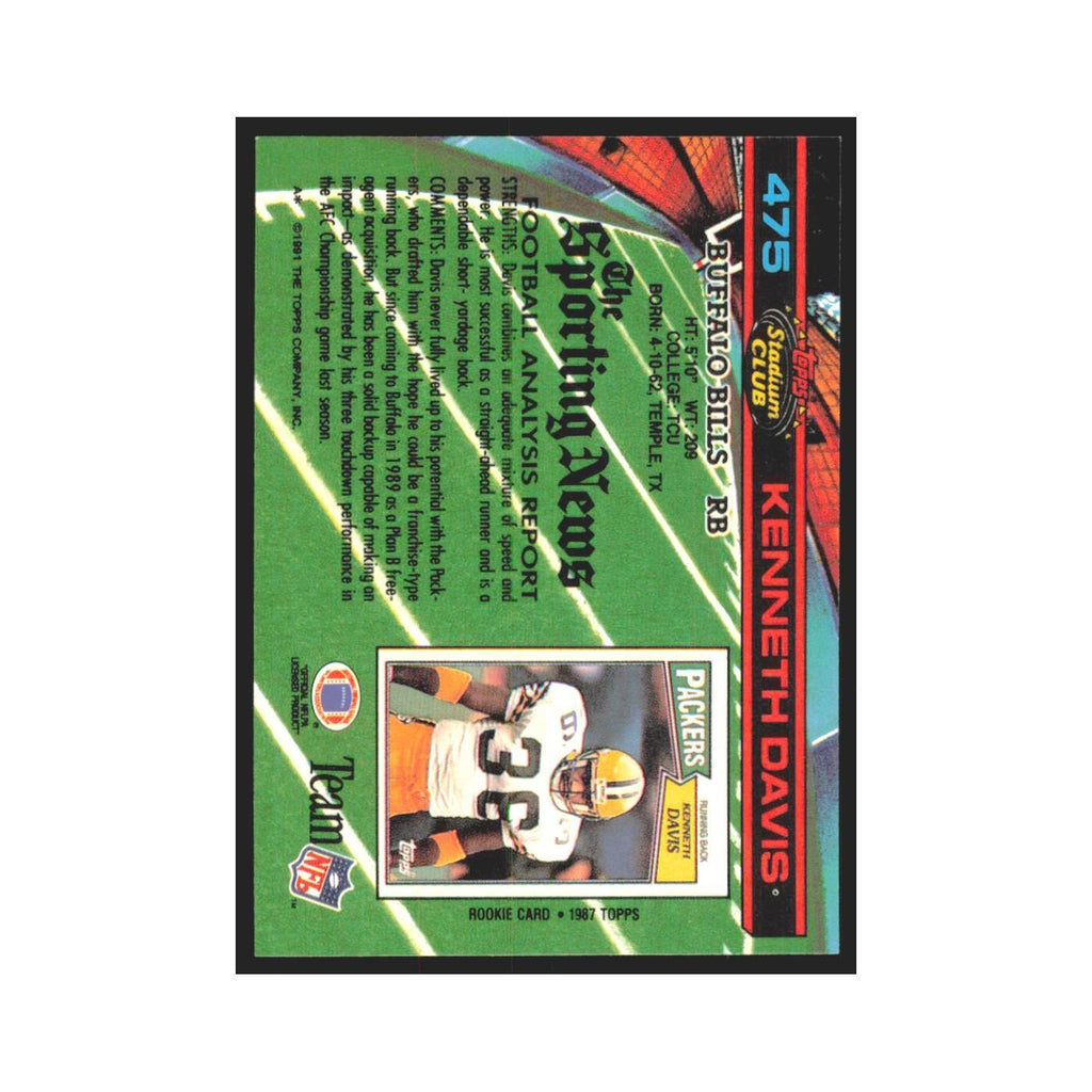 1991 Stadium Club Kenneth Davis Bills #475