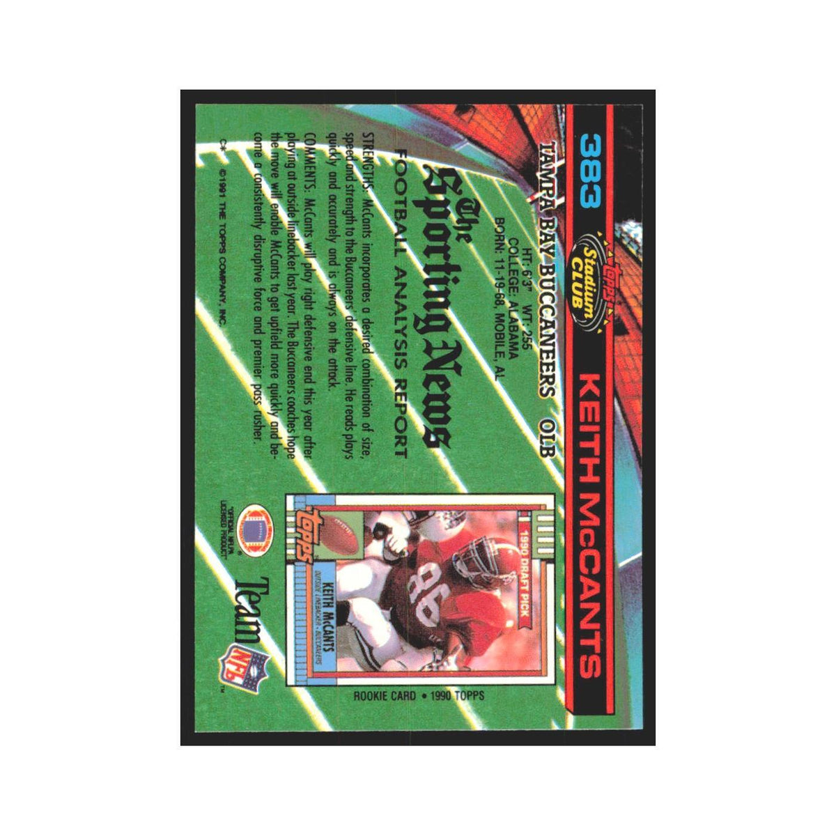 1991 Stadium Club Keith McCants Buccaneers #383