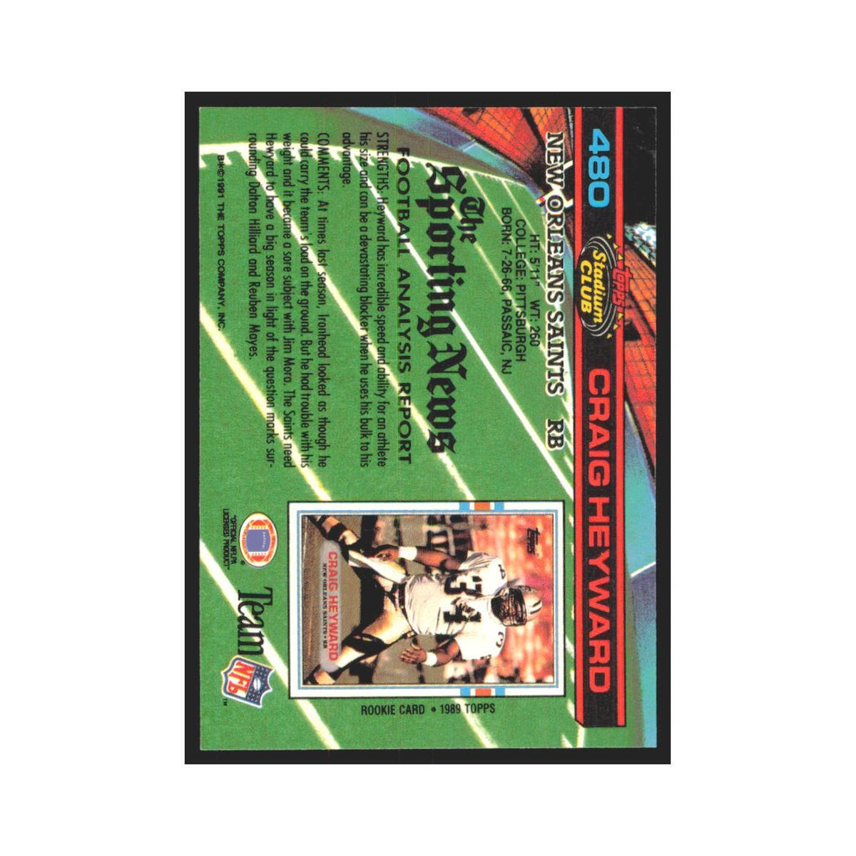 1991 Stadium Club Craig Heyward Saints #480