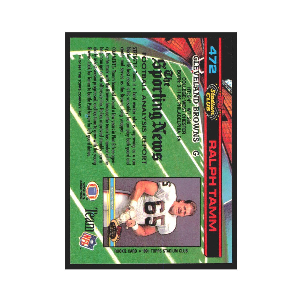 1991 Stadium Club Ralph Tamm Browns #472