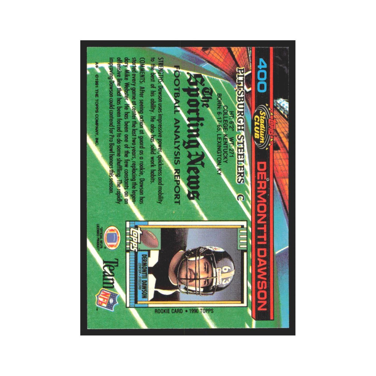 1991 Stadium Club Dermontti Dawson Steelers #400