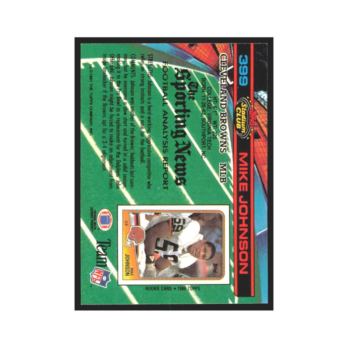 1991 Stadium Club Mike Johnson Browns #399