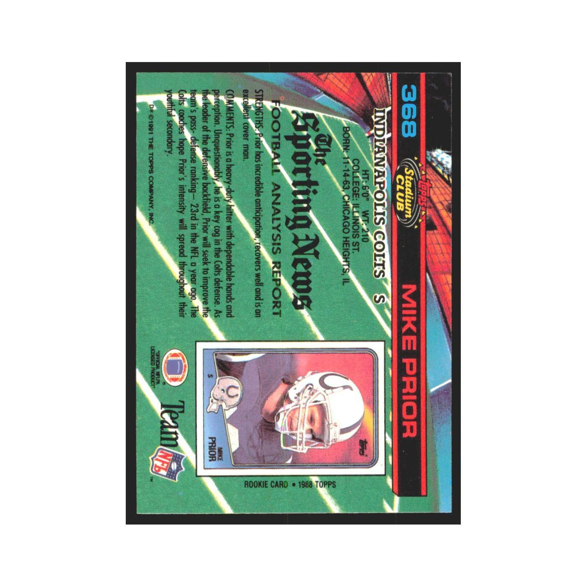 1991 Stadium Club Mike Prior Colts #368