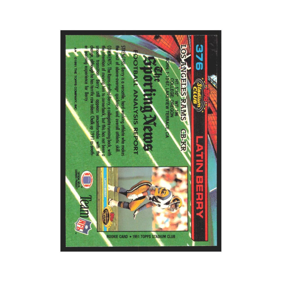1991 Stadium Club Latin Berry Rams #376
