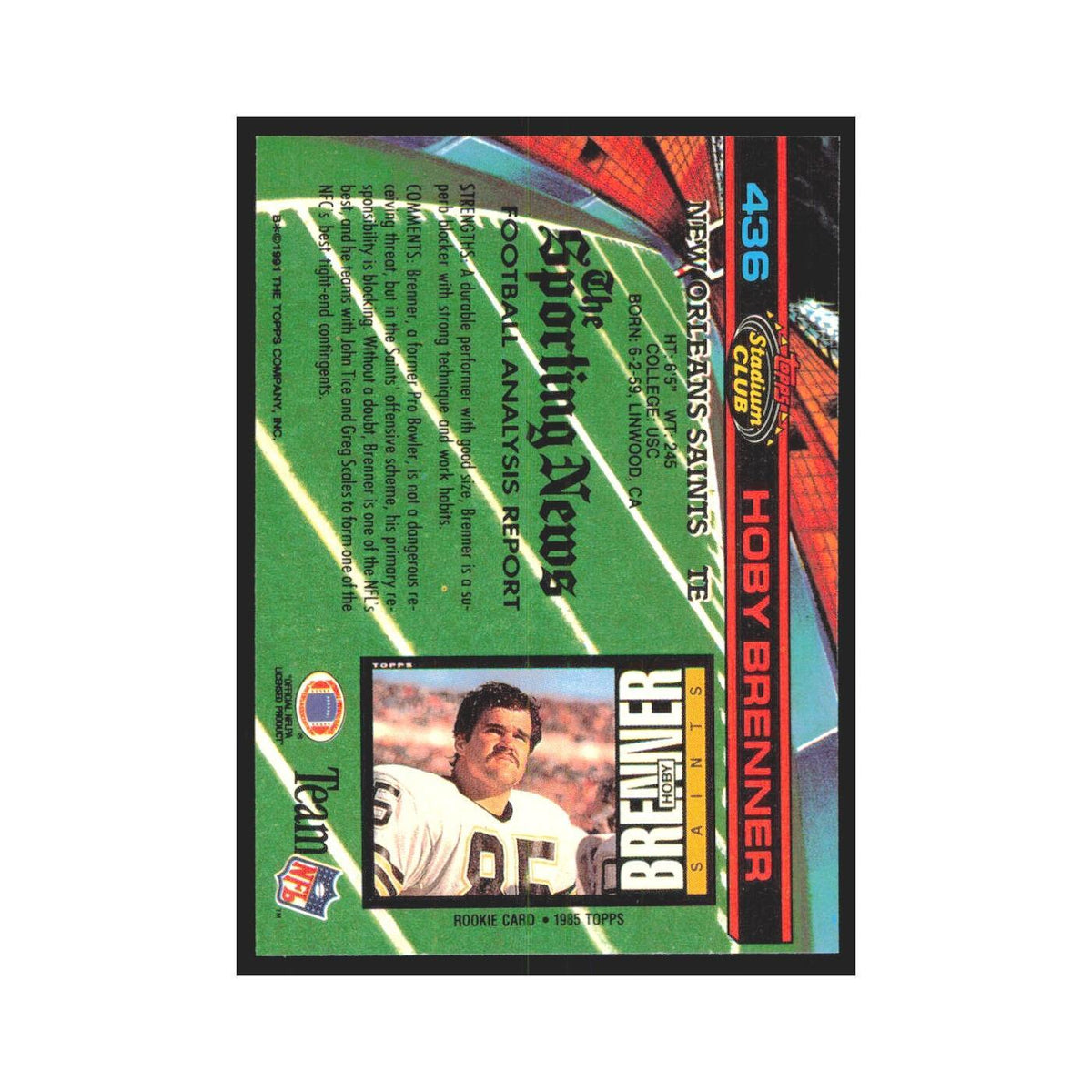 1991 Stadium Club Hoby Brenner Saints #436