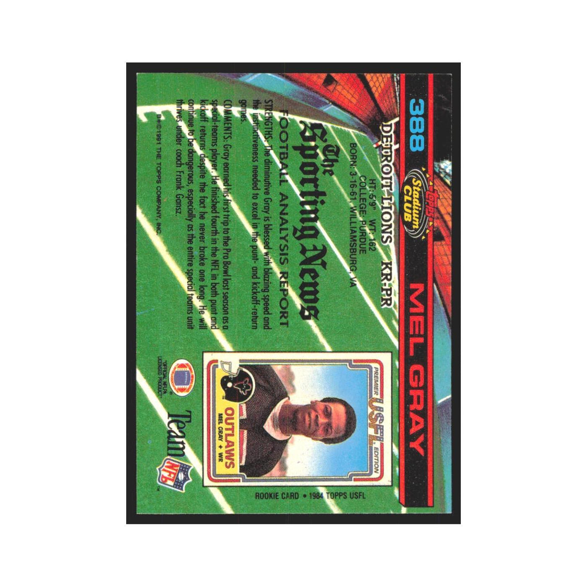 1991 Stadium Club Mel Gray Lions #388