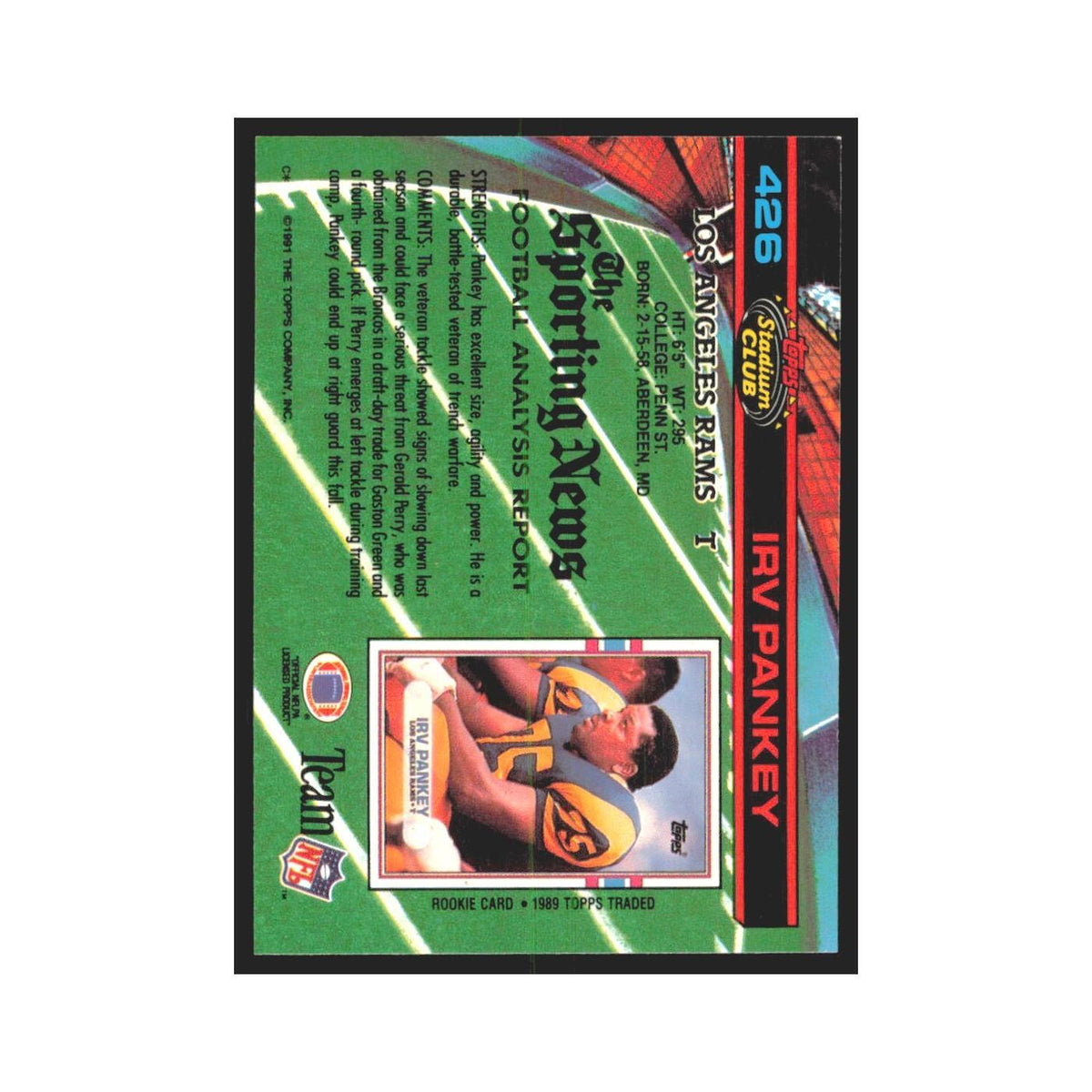 1991 Stadium Club Irv Pankey Rams #426
