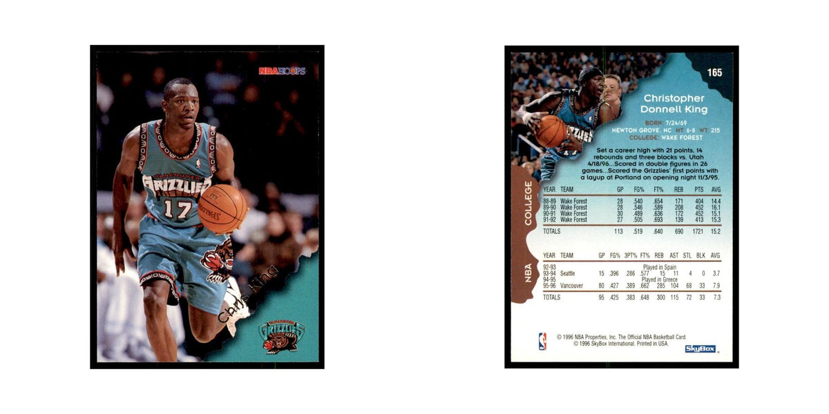 1996 Hoops Chris King Vancouver Grizzlies #165