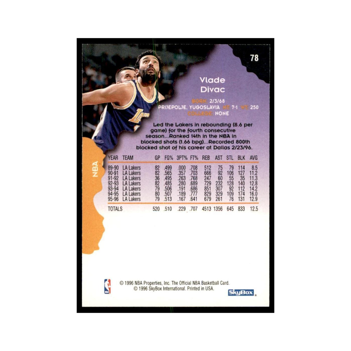 1996 Hoops Vlade Divac Hornets #78