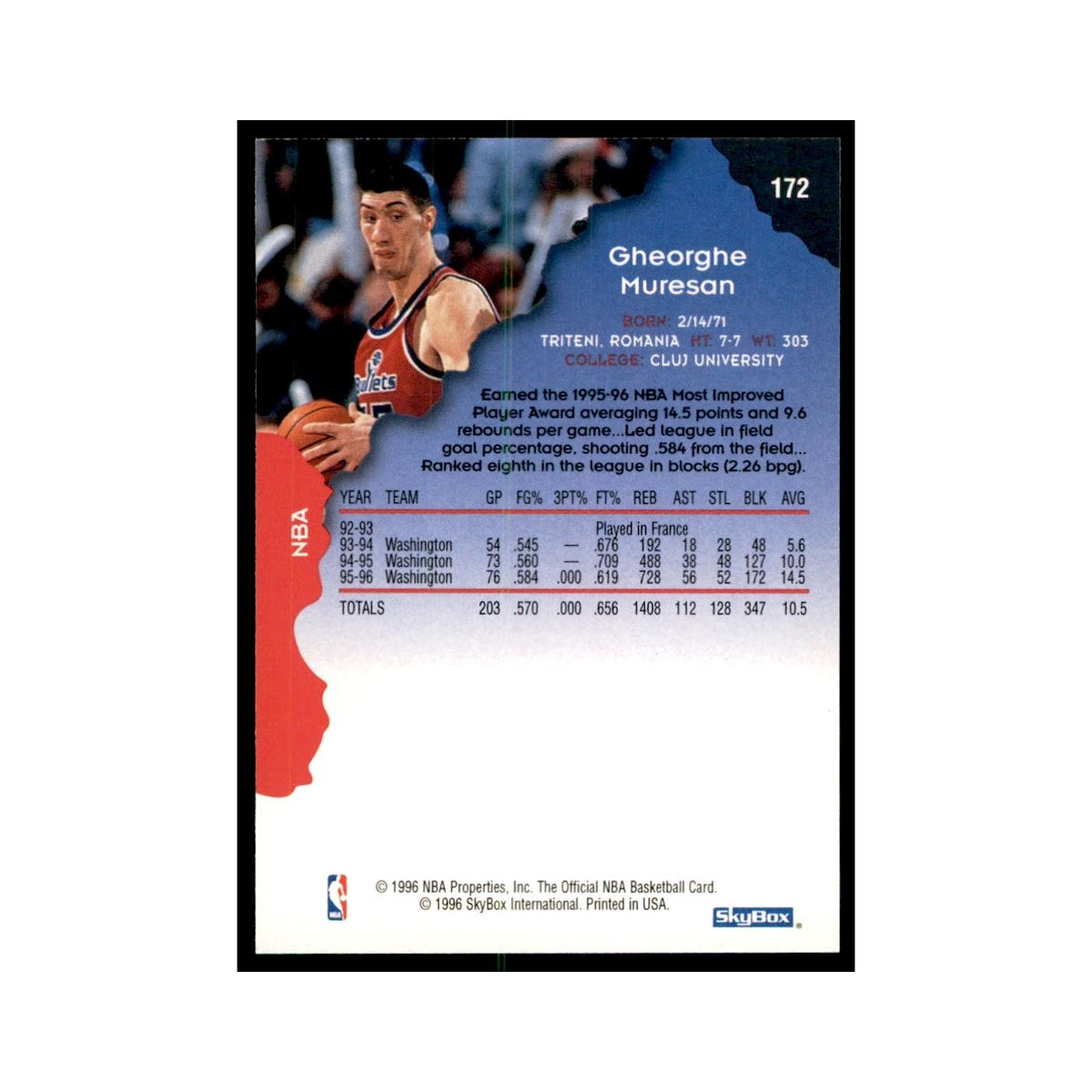 1996 Hoops Gheorghe Muresan Washington Bullets #172