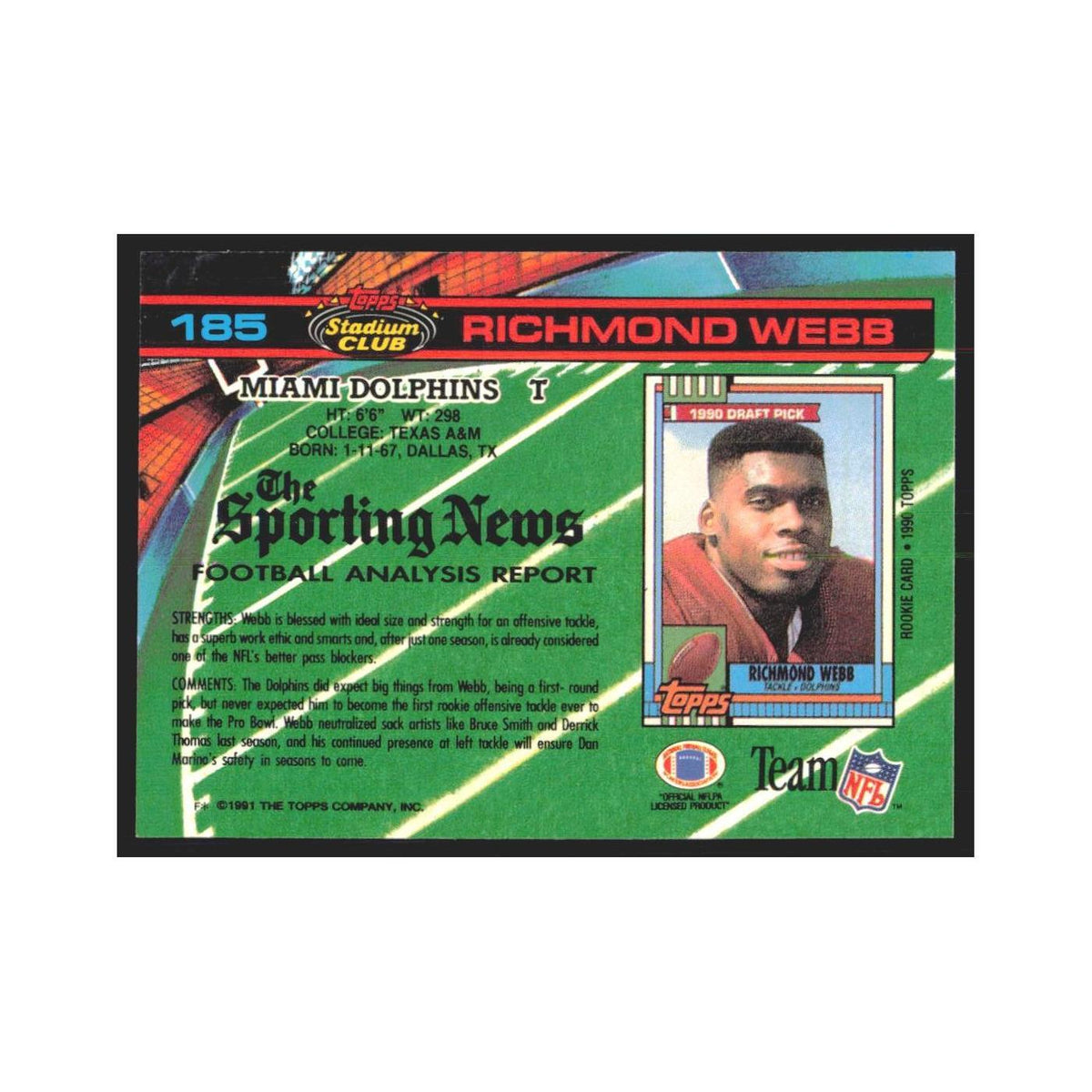1991 Stadium Club Richmond Webb Dolphins #185