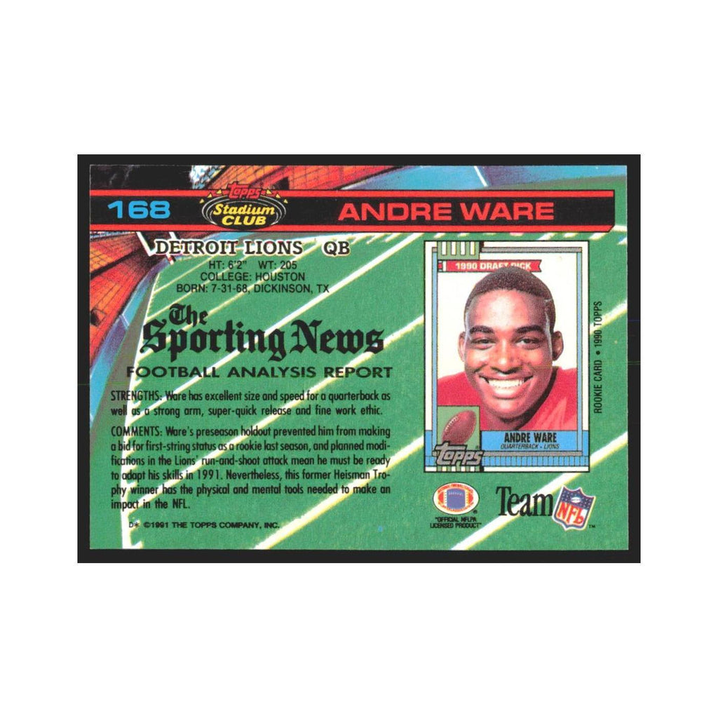 1991 Stadium Club Andre Ware Lions #168