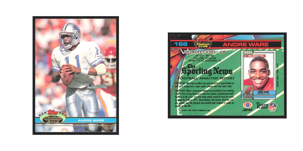 1991 Stadium Club Andre Ware Lions #168