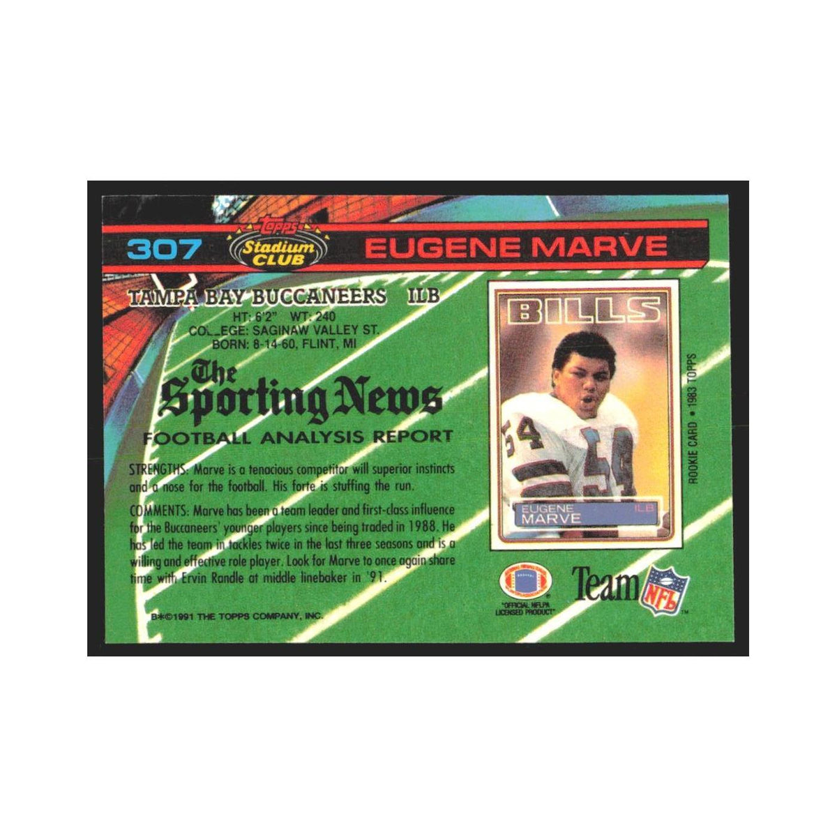 1991 Stadium Club Eugene Marve Buccaneers #307