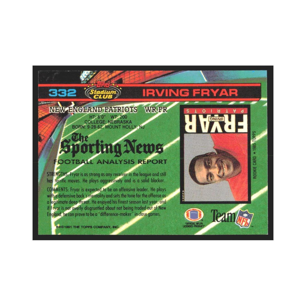 1991 Stadium Club Irving Fryar Patriots #332