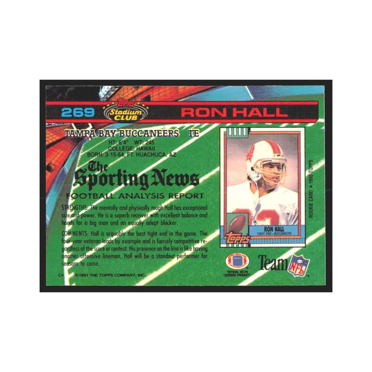 1991 Stadium Club Ron Hall Buccaneers #269