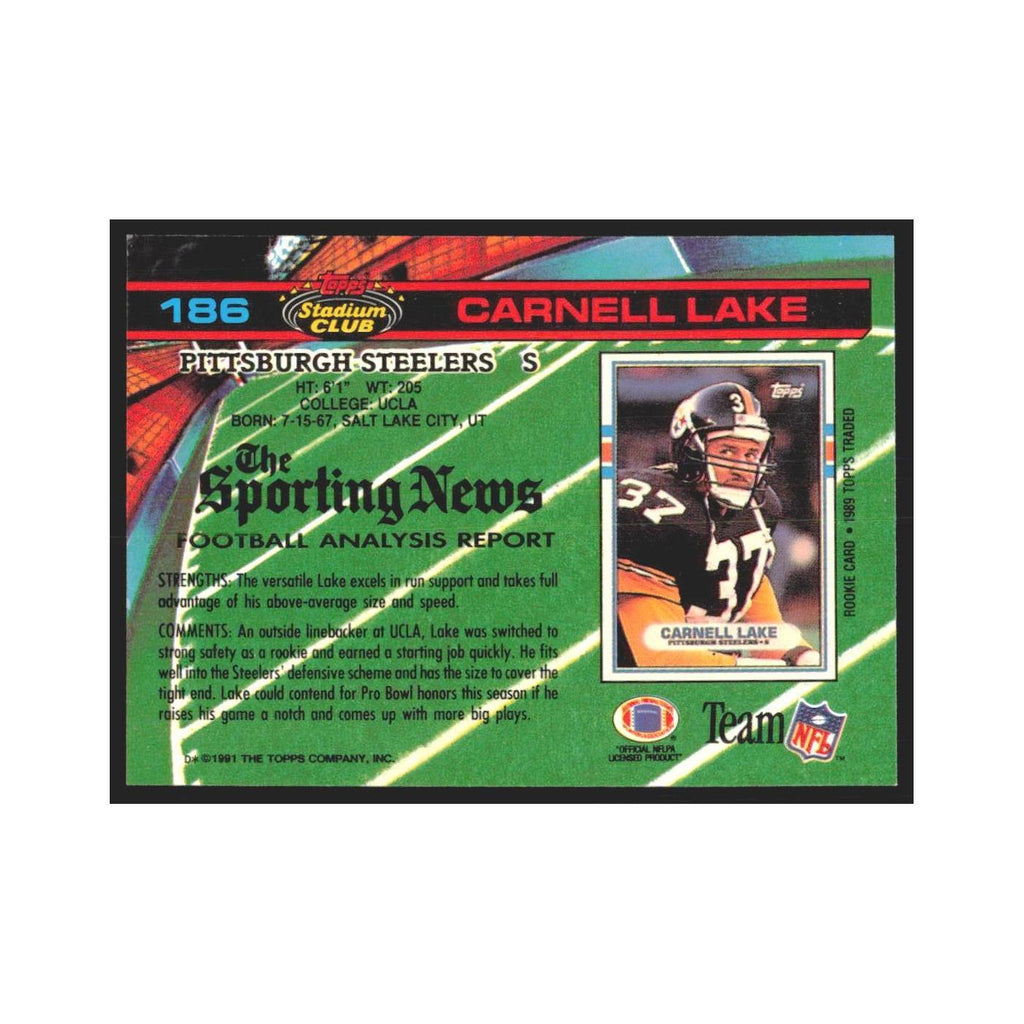 1991 Stadium Club Carnell Lake Steelers #186