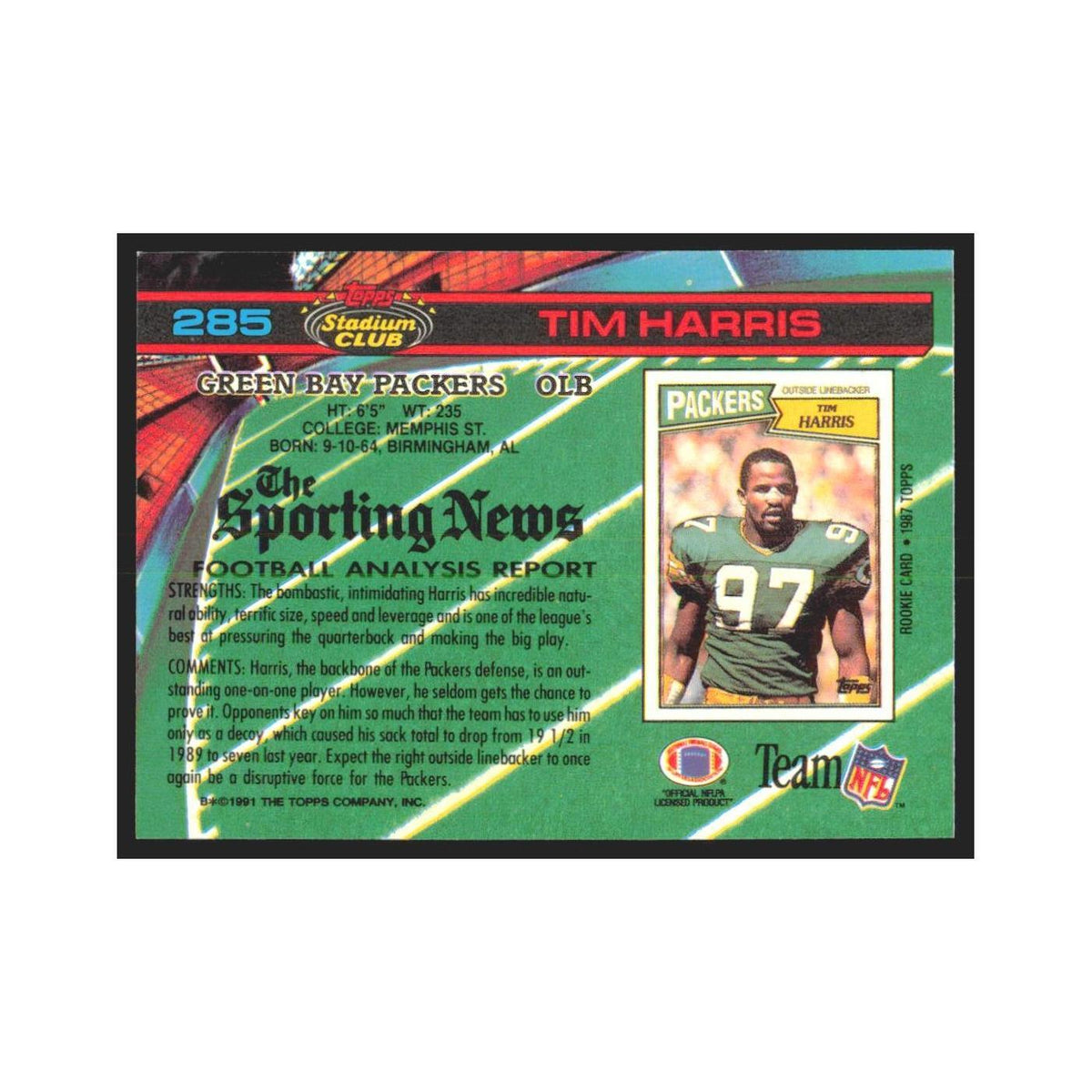1991 Stadium Club Tim Harris Packers #285