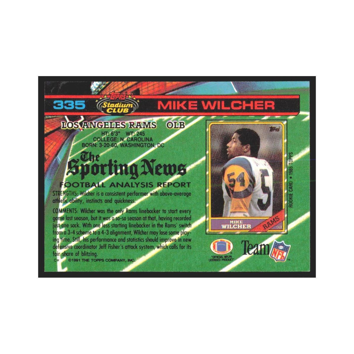 1991 Stadium Club Mike Wilcher Rams #335