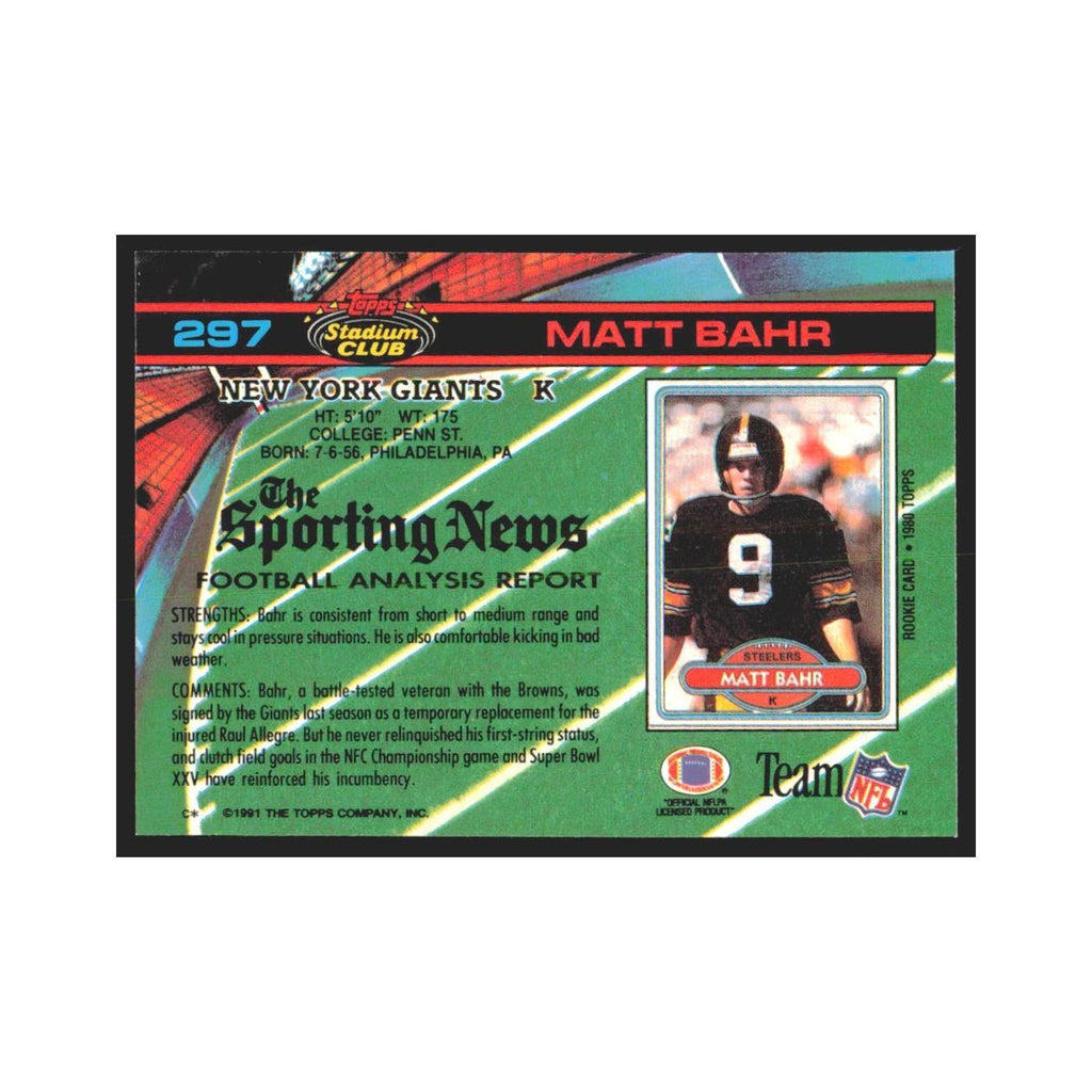 1991 Stadium Club Matt Bahr Giants #297