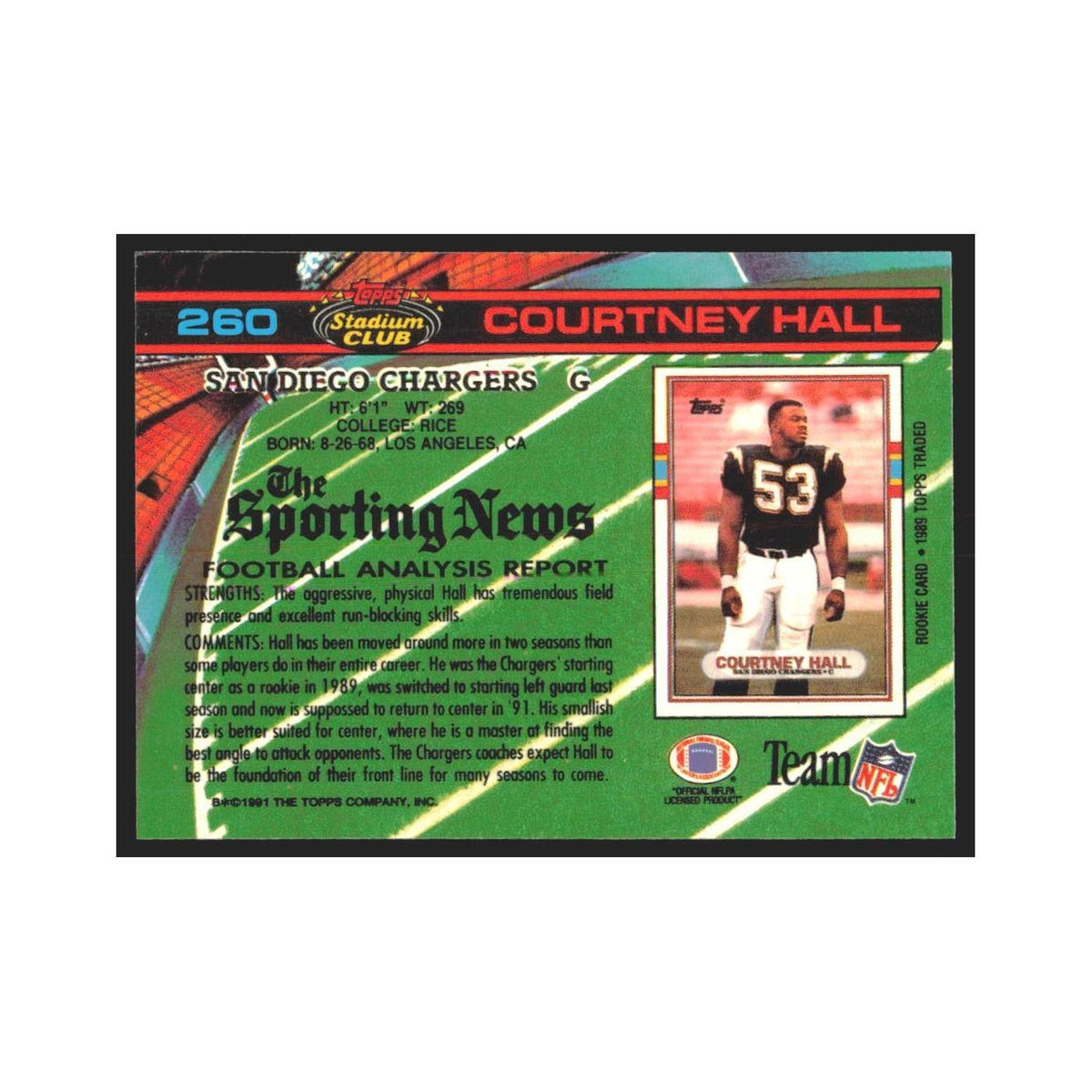 1991 Stadium Club Courtney Hall San Diego Chargers #260
