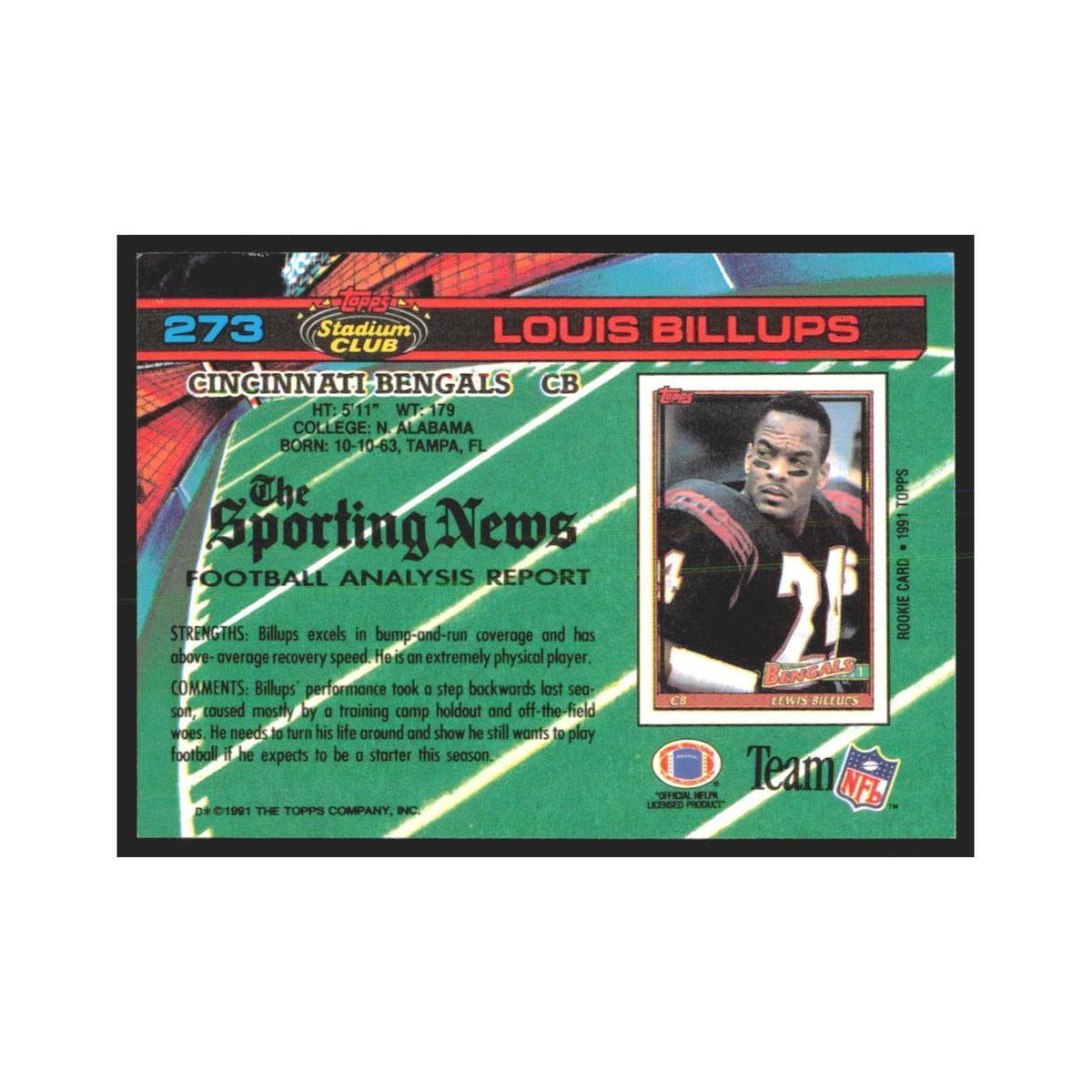 1991 Stadium Club Lewis Billups Bengals #273