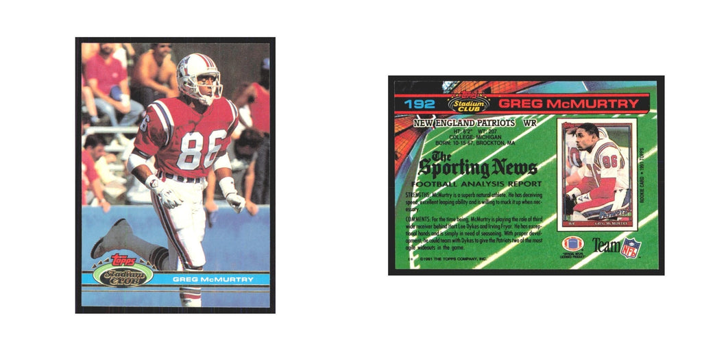 1991 Stadium Club Greg McMurtry Patriots #192