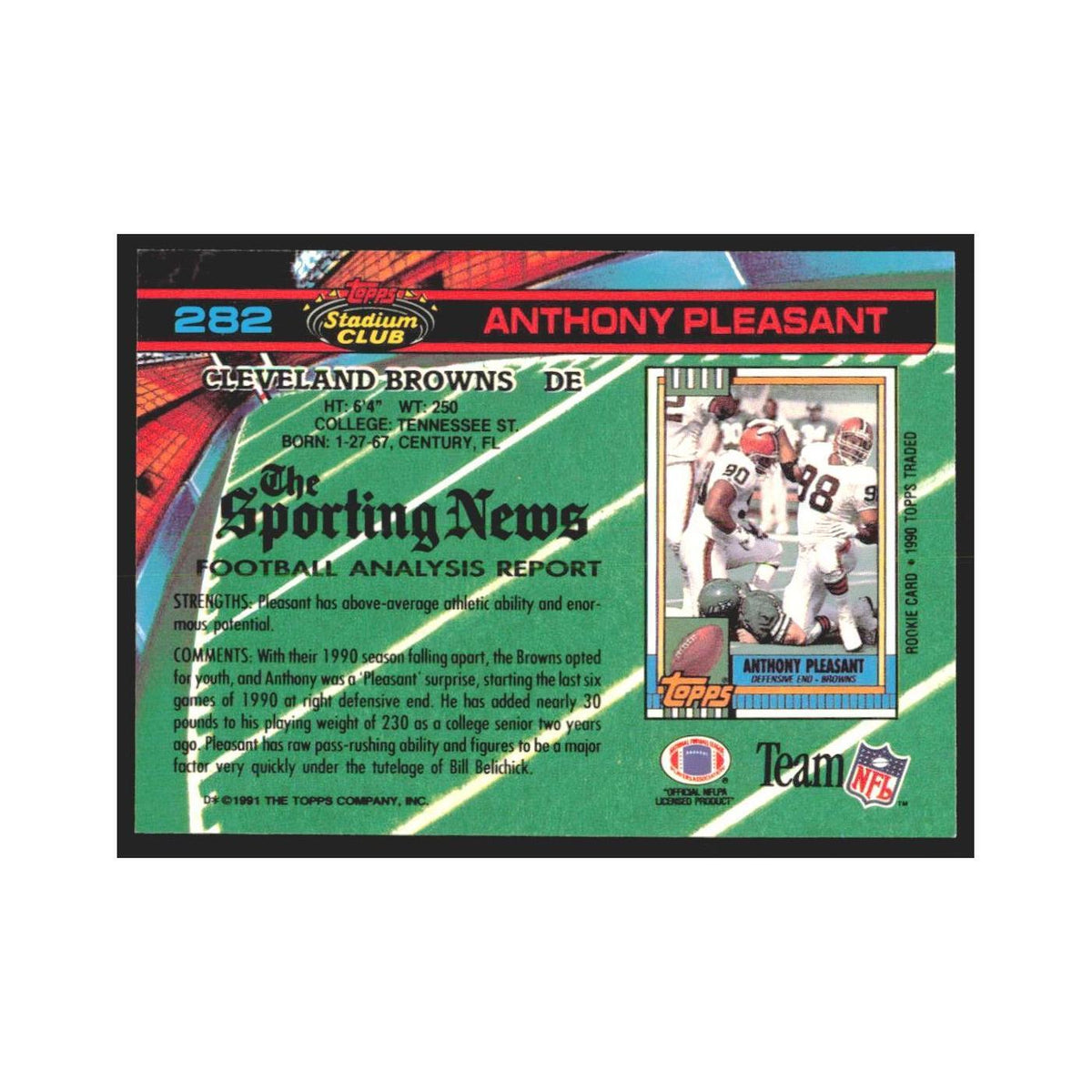 1991 Stadium Club Anthony Pleasant Browns #282
