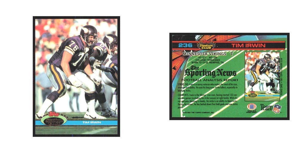 1991 Stadium Club Tim Irwin Vikings #236